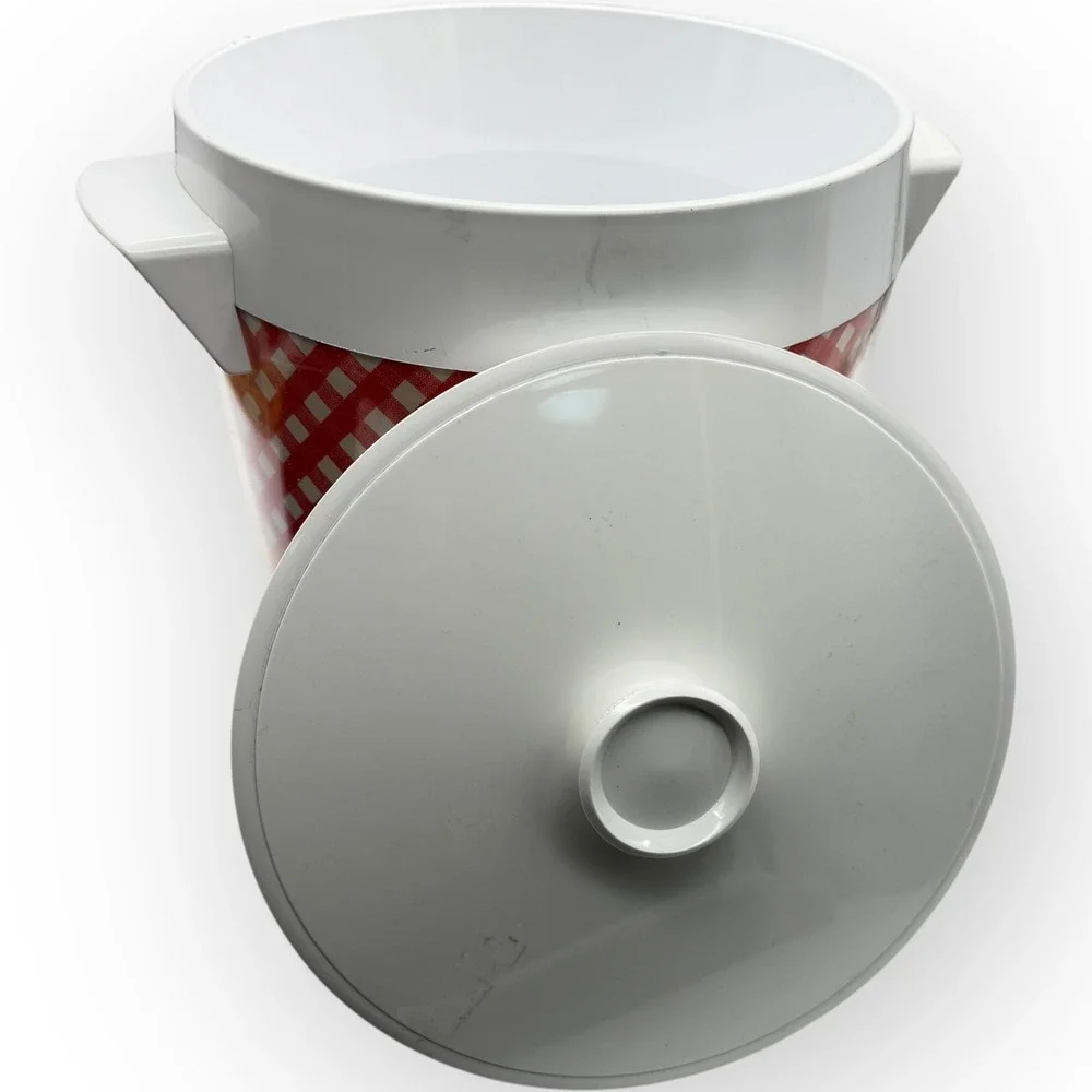 Vintage Thermo Serv West Bend Ice Bucket Red White Gingham Checkered Picnic MCM